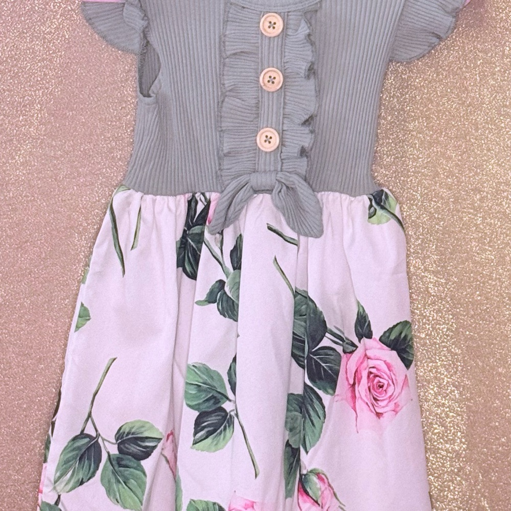 Ribbed Top Dress with Floral Skirt